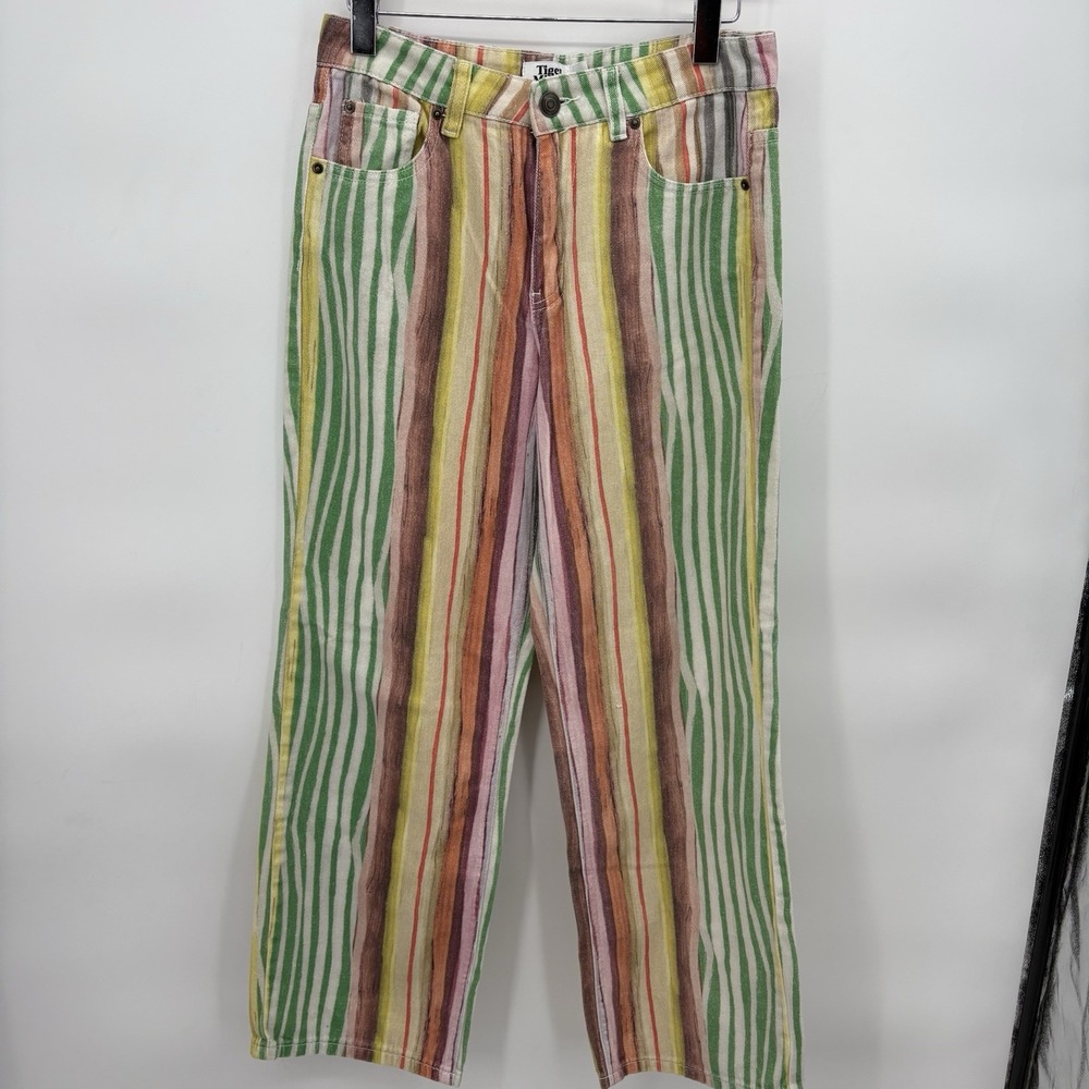 Tiger Mist Multi-colored Striped Mis-rise Jeans Wide Leg Womans Size 28/30 Small